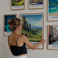 Rapa Nui Poster - Chile Travel Art - Moai Hillside View Home Decor