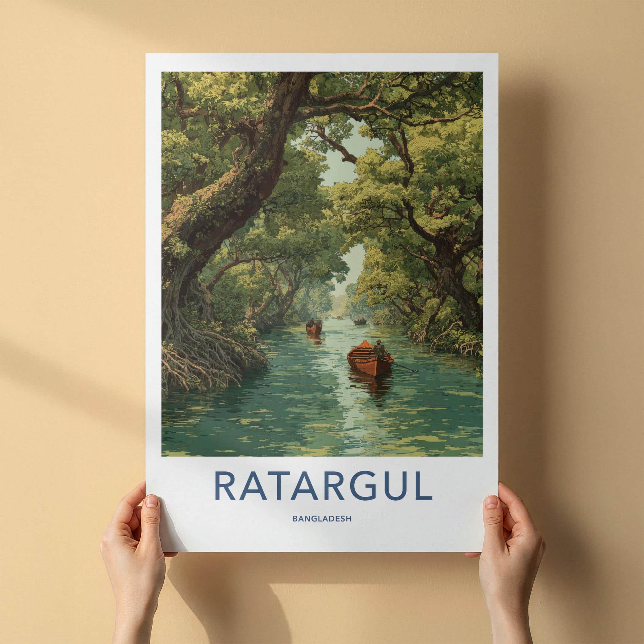 Ratargul Poster - Bangladesh Travel Art - Boats Mangrove Forest Home Decor
