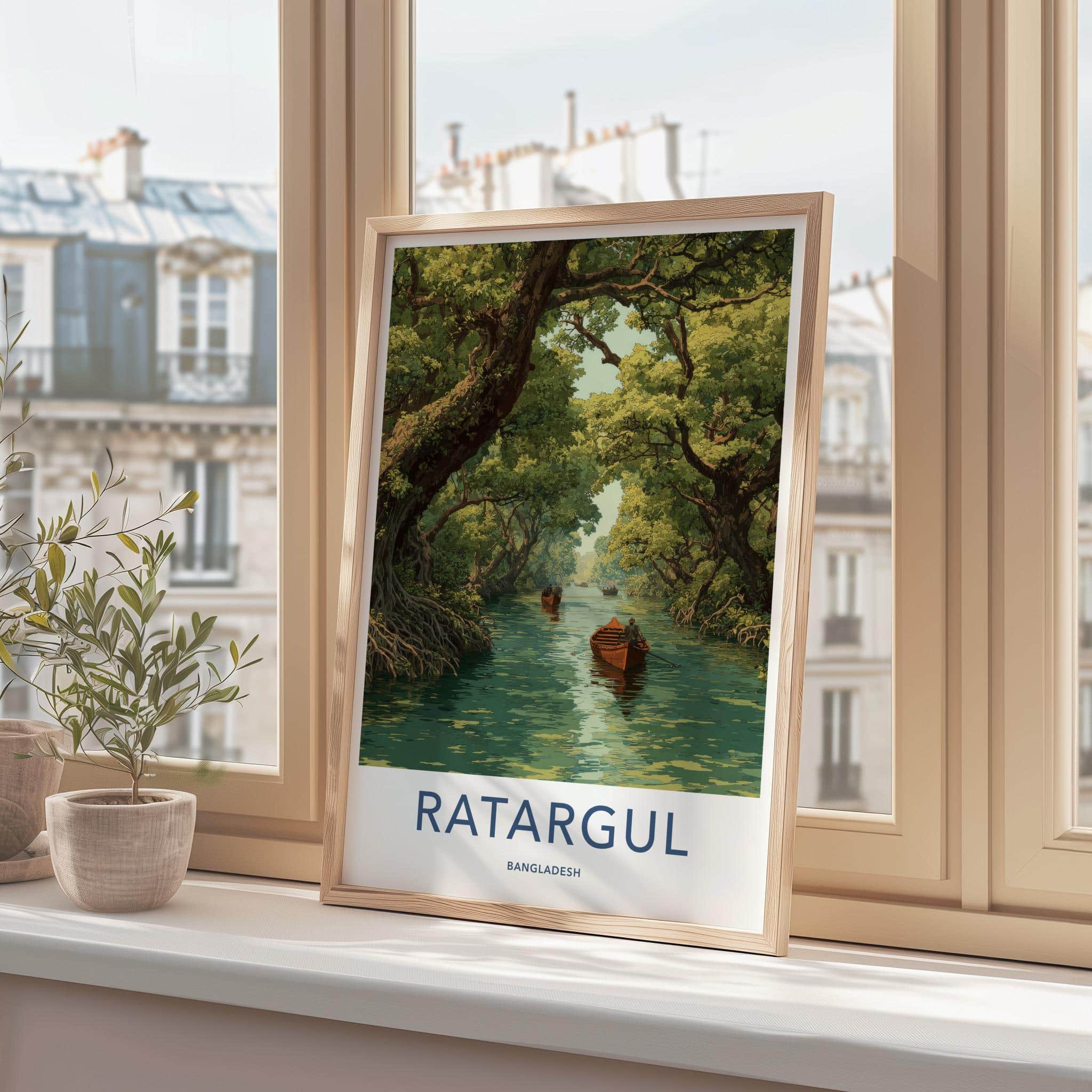 Ratargul Poster - Bangladesh Travel Art - Boats Mangrove Forest Home Decor