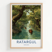 Ratargul Poster - Bangladesh Travel Art - Boats Mangrove Forest Home Decor