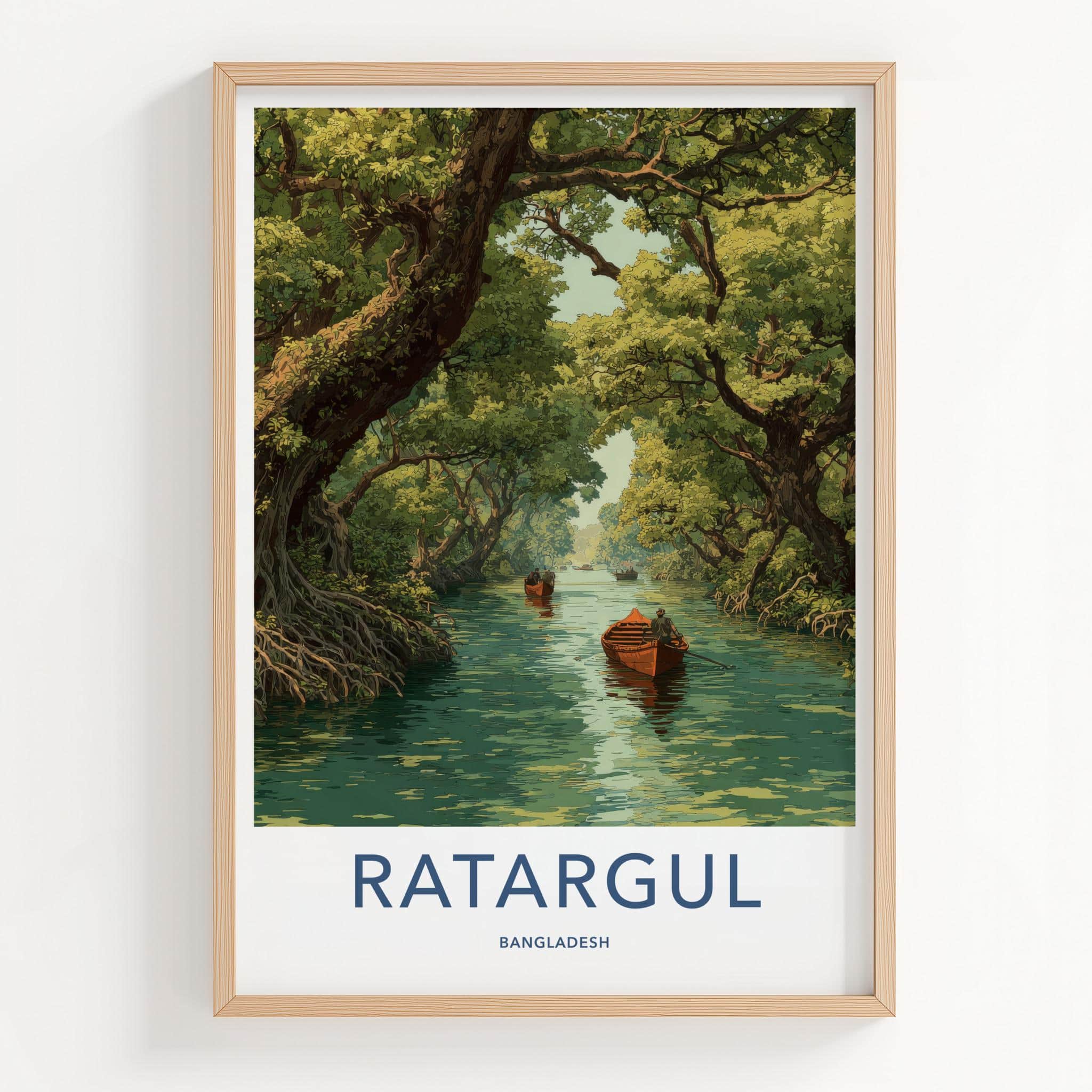 Ratargul Poster - Bangladesh Travel Art - Boats Mangrove Forest Home Decor