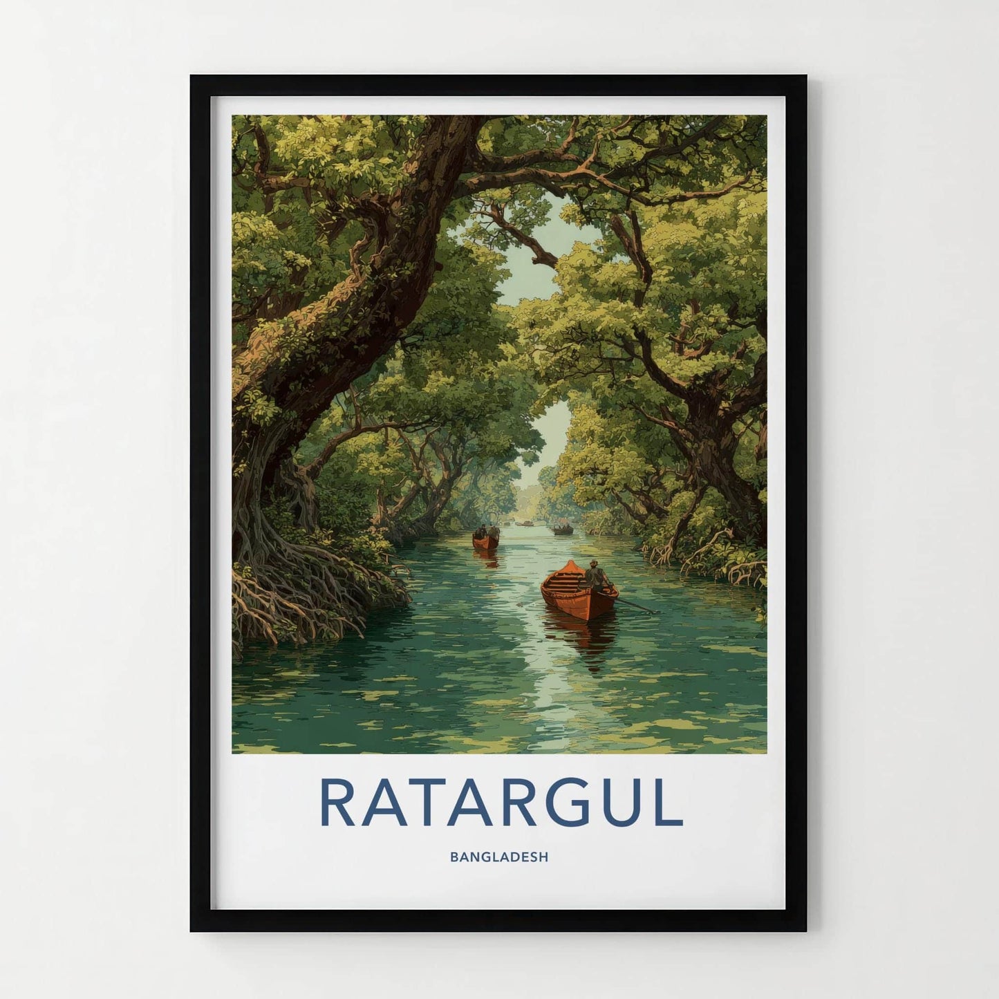 Ratargul Poster - Bangladesh Travel Art - Boats Mangrove Forest Home Decor