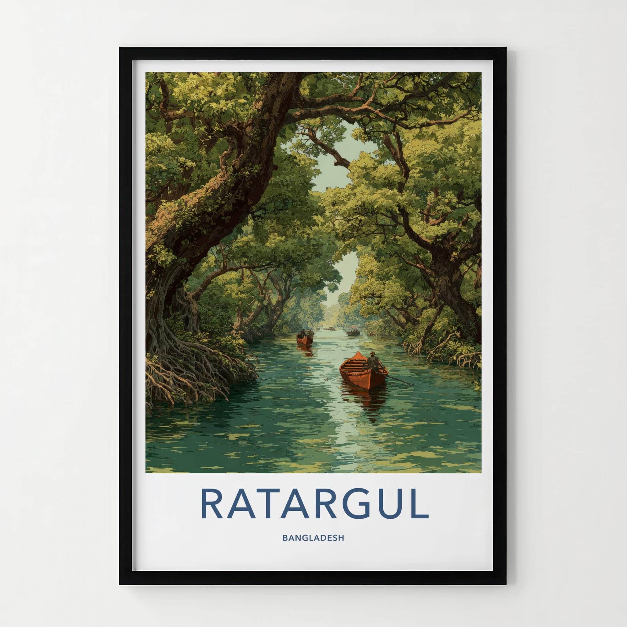 Ratargul Poster - Bangladesh Travel Art - Boats Mangrove Forest Home Decor