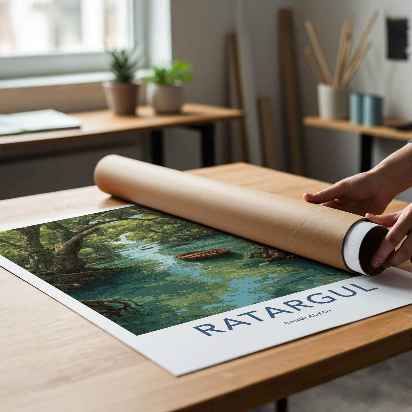 Ratargul Poster - Bangladesh Travel Art - Floating Boat River Home Decor