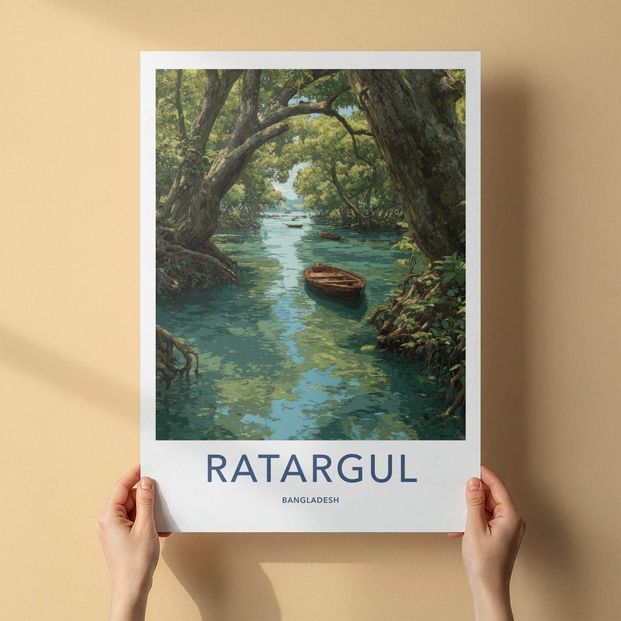 Ratargul Poster - Bangladesh Travel Art - Floating Boat River Home Decor