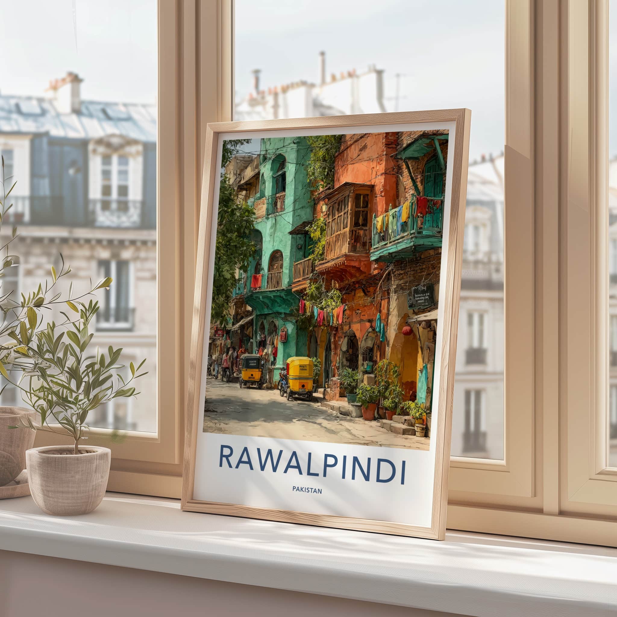 Rawalpindi Poster Pakistan Vibrant Buildings Rickshaws Home Decor