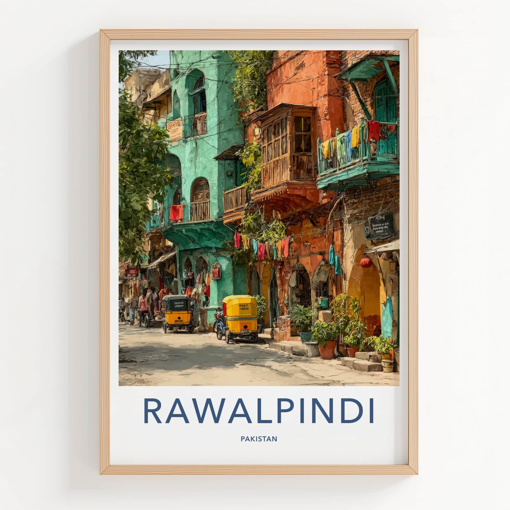 Rawalpindi Poster Pakistan Vibrant Buildings Rickshaws Home Decor