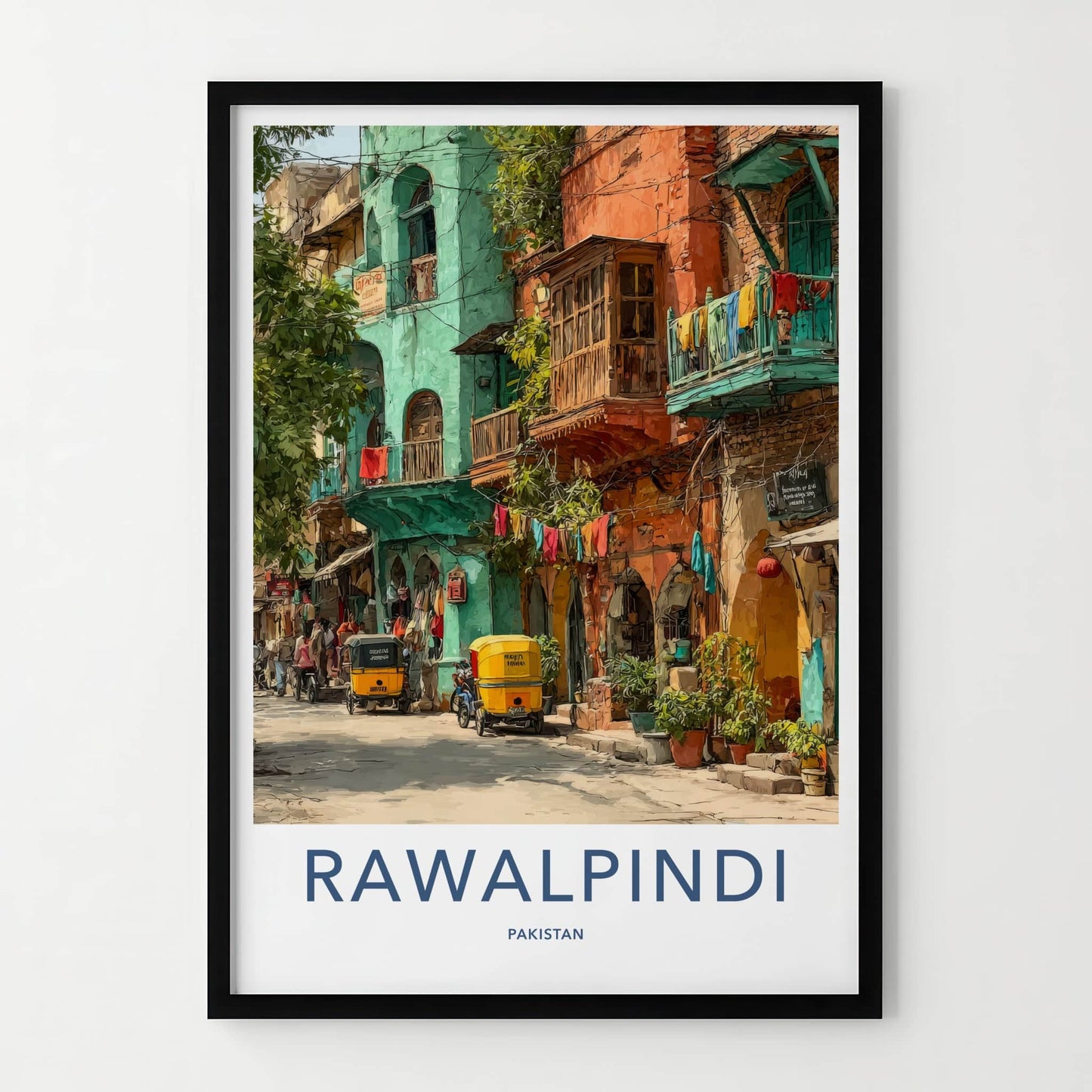 Rawalpindi Poster Pakistan Vibrant Buildings Rickshaws Home Decor