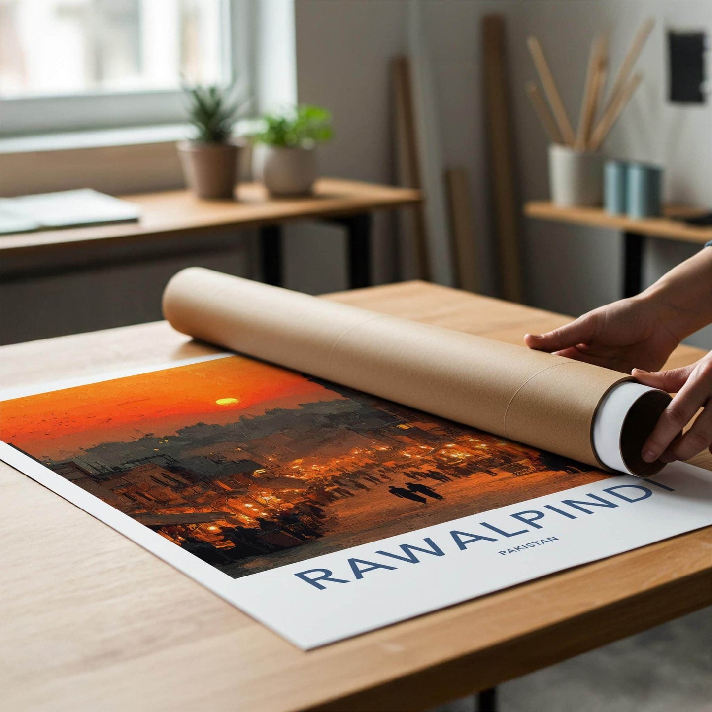 Rawalpindi Poster - Pakistan Wall Art - Busy Street Sunset Home Decor