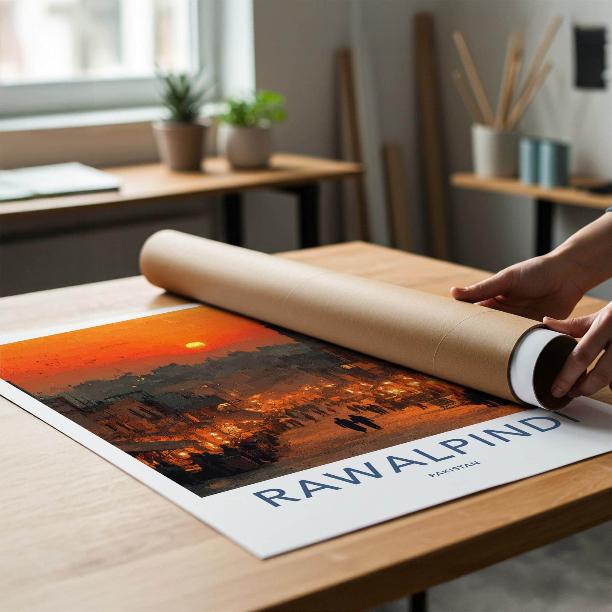 Rawalpindi Poster - Pakistan Wall Art - Busy Street Sunset Home Decor