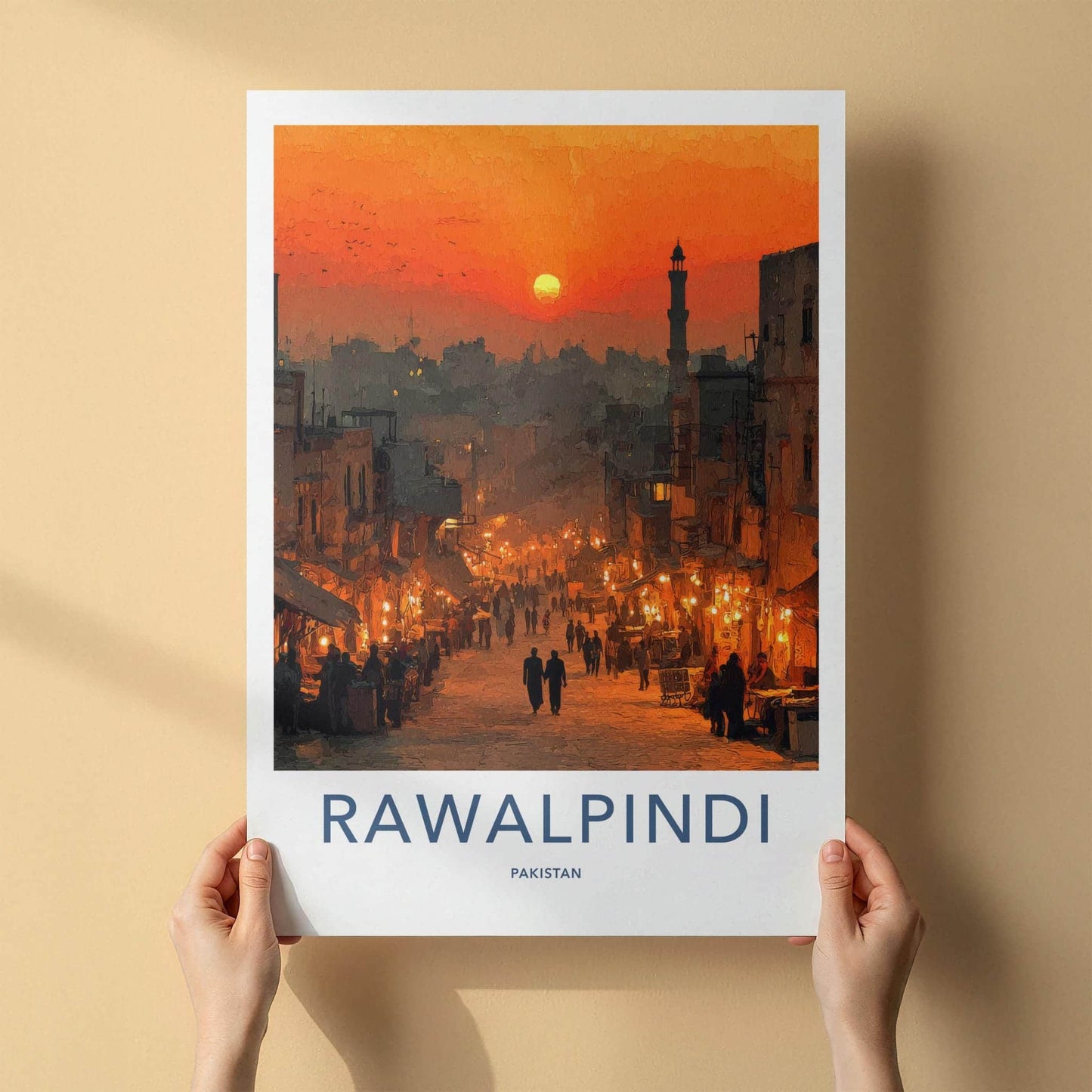 Rawalpindi Poster - Pakistan Wall Art - Busy Street Sunset Home Decor