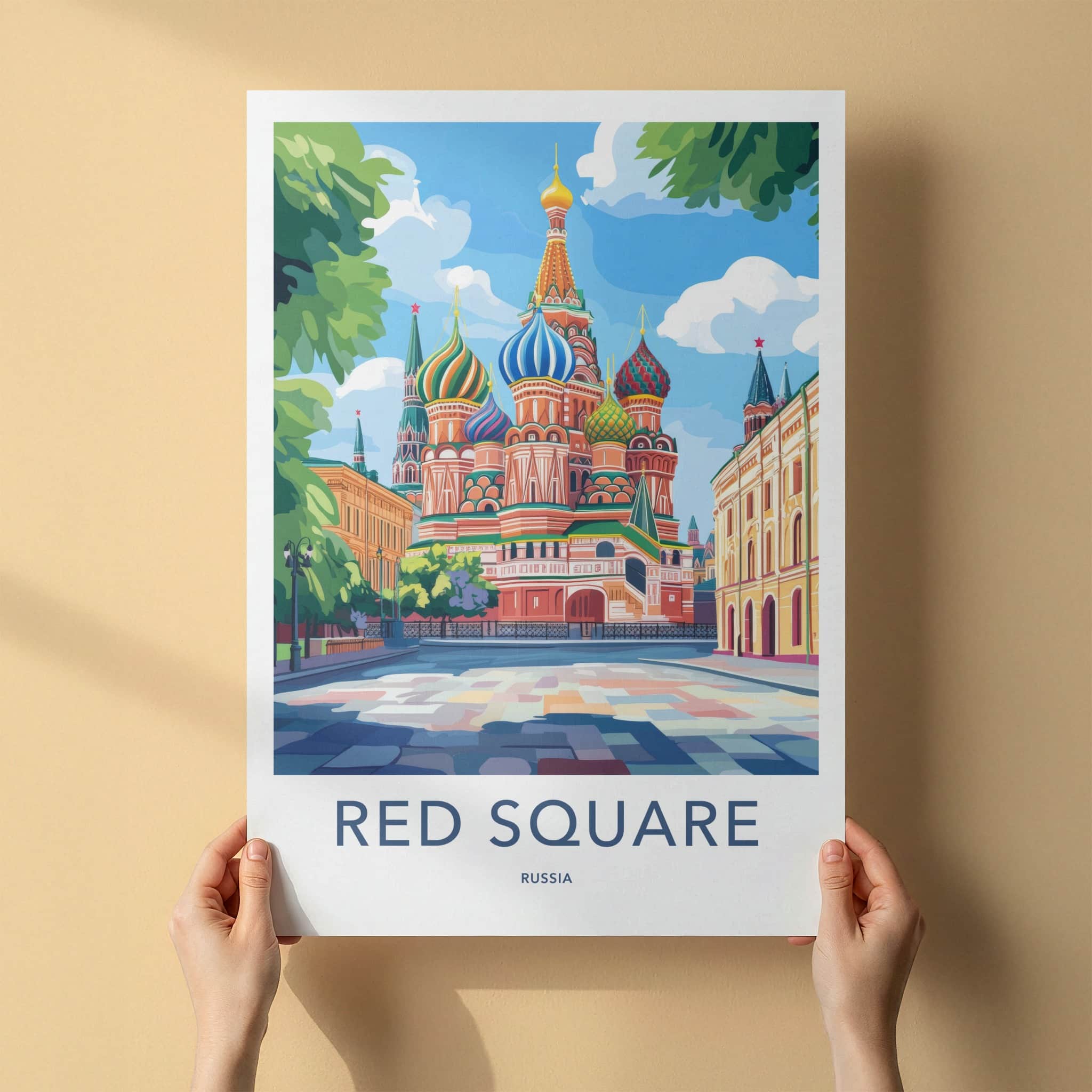 Red Square Poster - Russia Travel Art - Colorful Domes Cathedral Home Decor