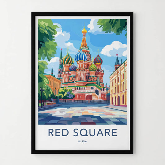 Red Square Poster - Russia Travel Art - Colorful Domes Cathedral Home Decor