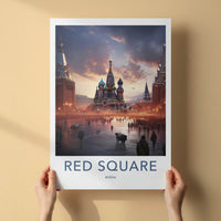 Red Square Poster - Russia Travel Art - Colorful Domes Sunset Home Decor
