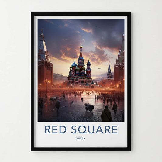 Red Square Poster - Russia Travel Art - Colorful Domes Sunset Home Decor