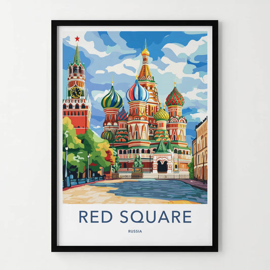 Red Square Poster - Russia Travel Art - Colorful Onion Domes Home Decor