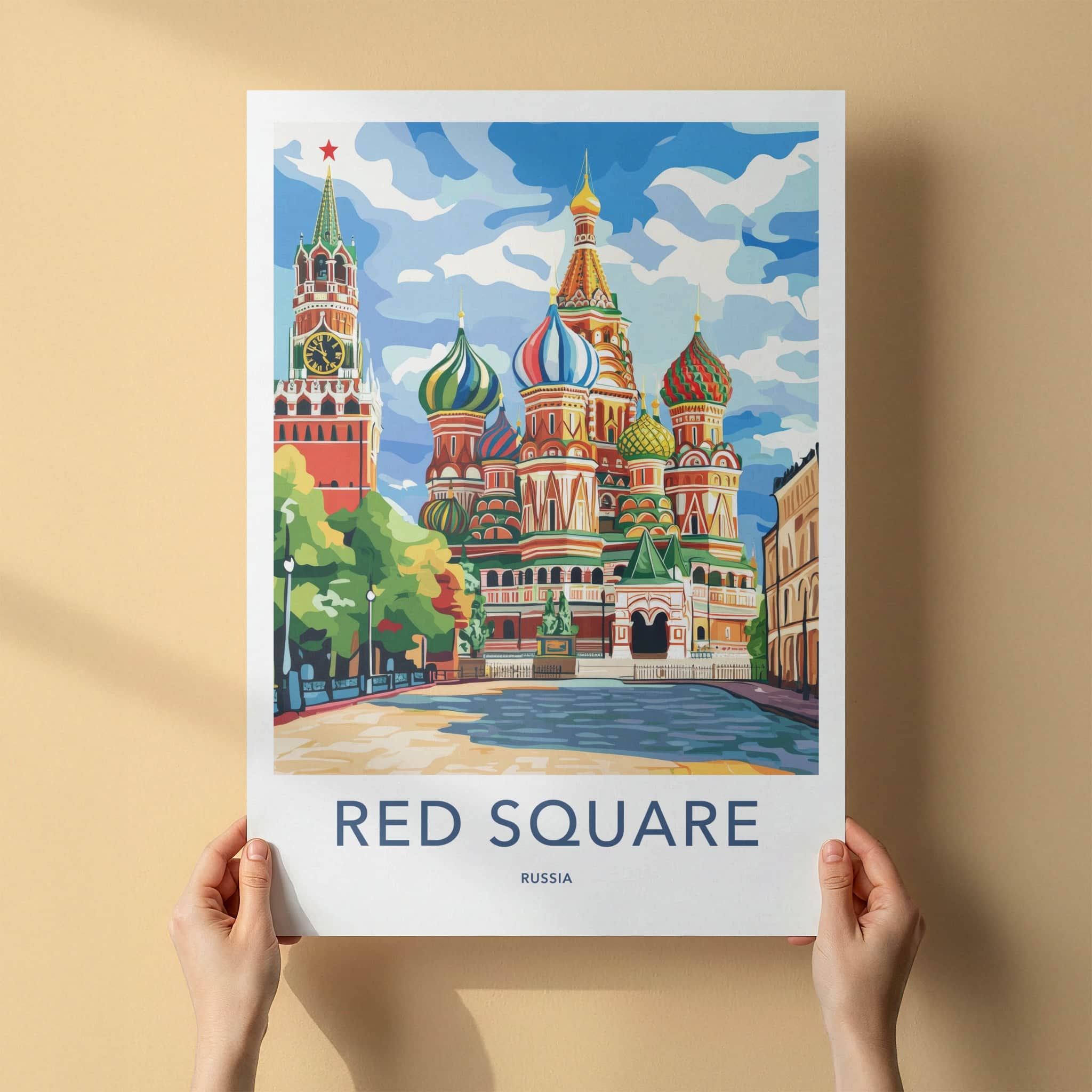 Red Square Poster - Russia Travel Art - Colorful Onion Domes Home Decor