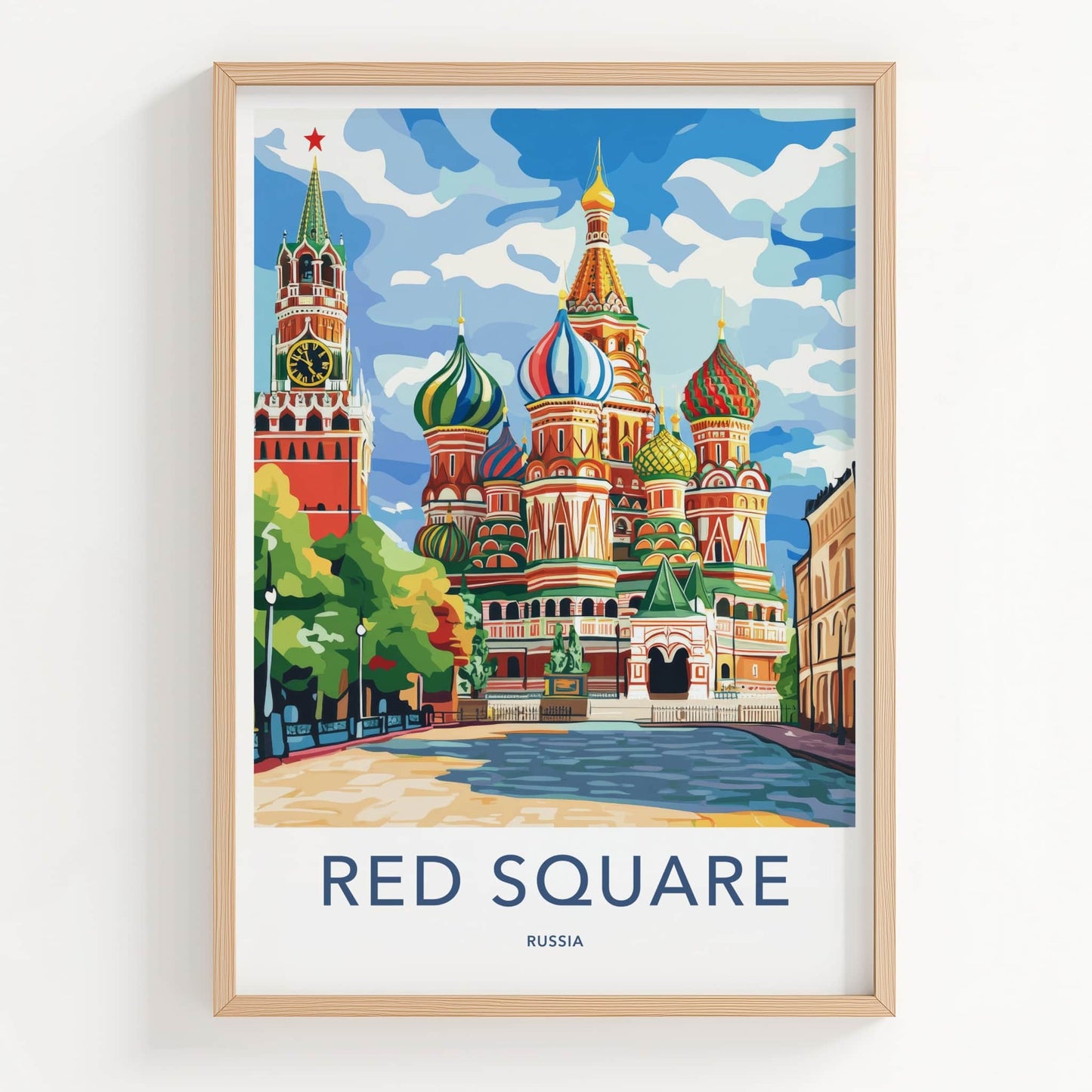 Red Square Poster - Russia Travel Art - Colorful Onion Domes Home Decor