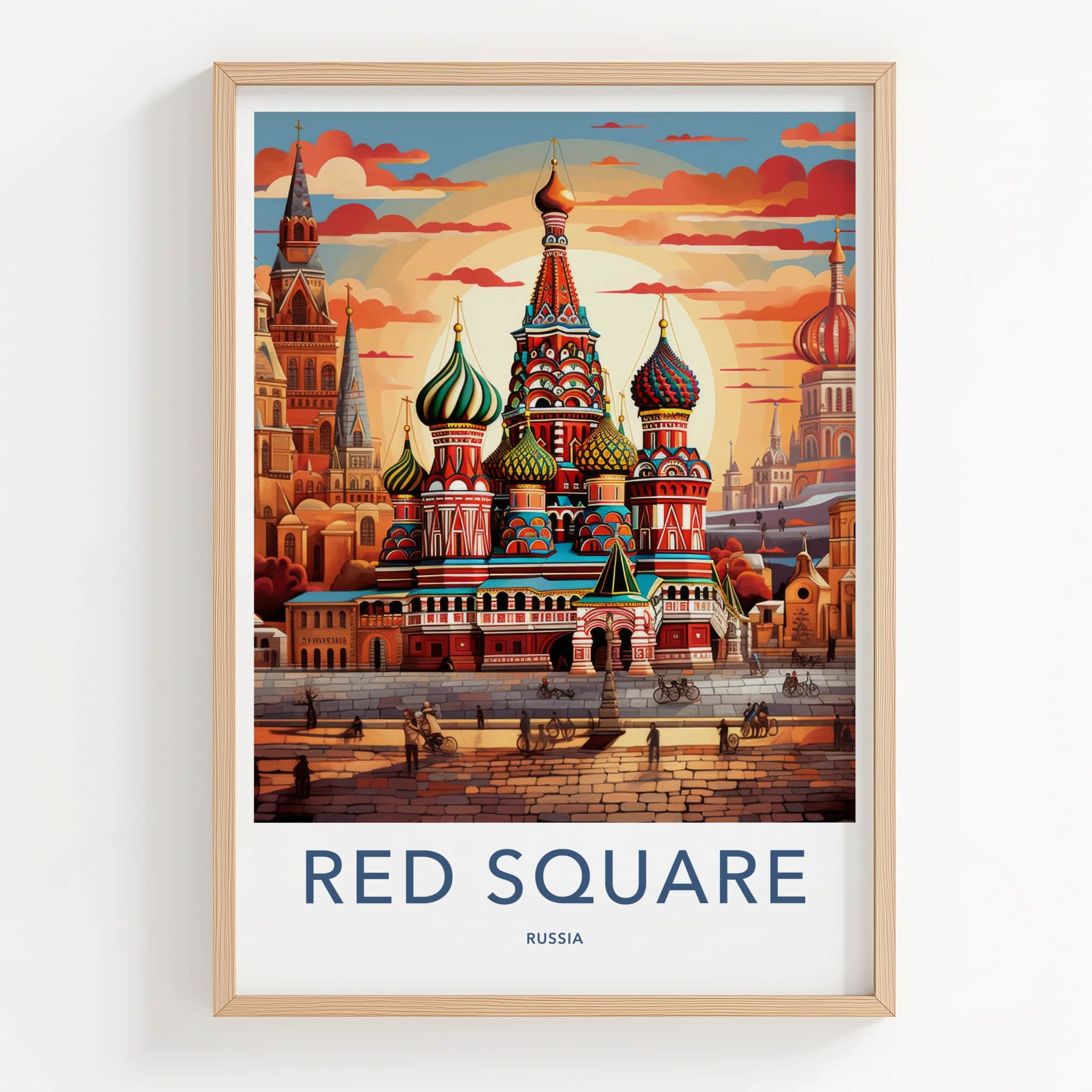 Red Square Poster - Russia Travel Art - Vibrant Cathedral Sunset Home Decor