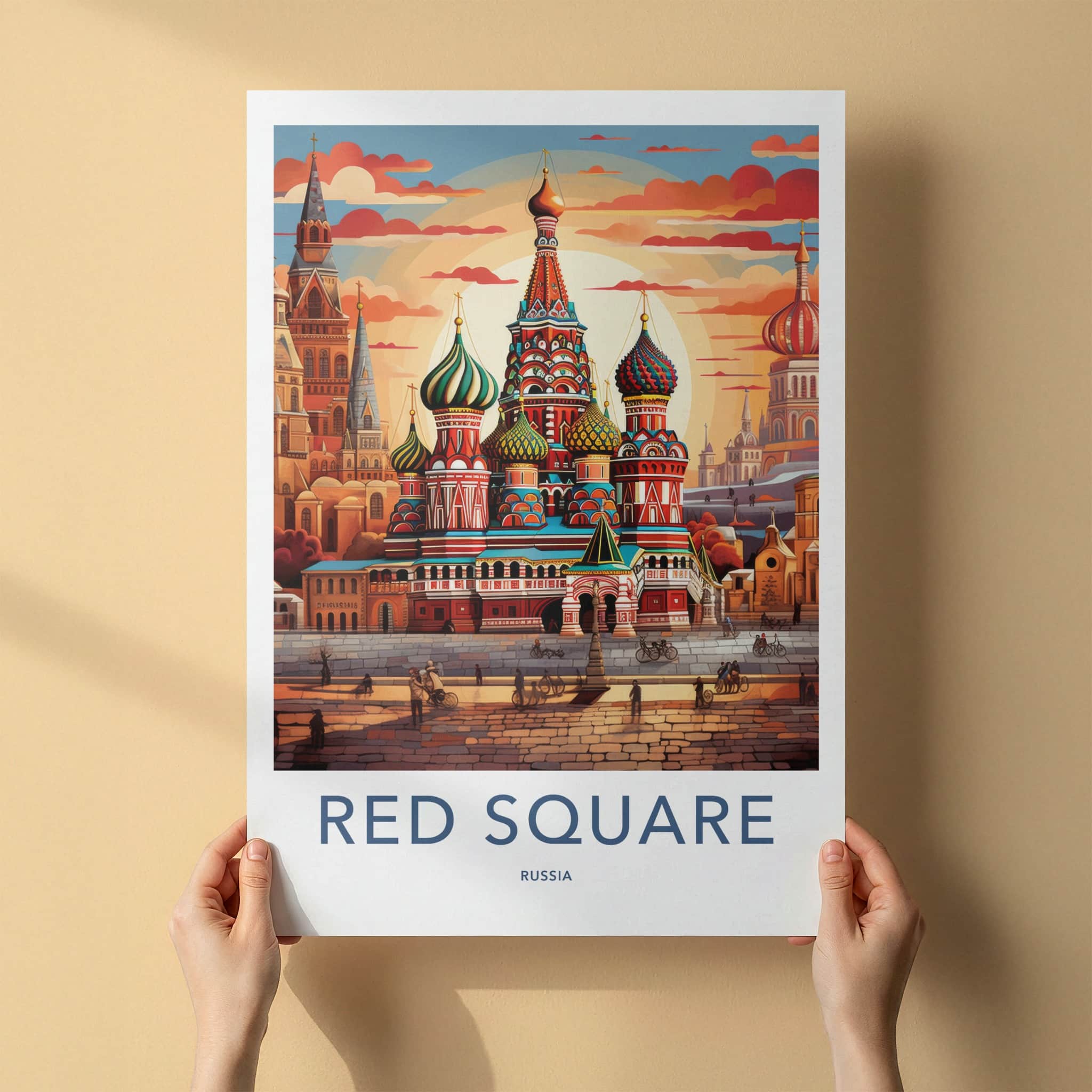Red Square Poster - Russia Travel Art - Vibrant Cathedral Sunset Home Decor