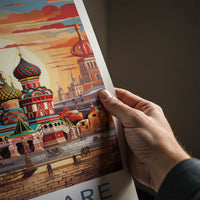 Red Square Poster - Russia Travel Art - Vibrant Cathedral Sunset Home Decor