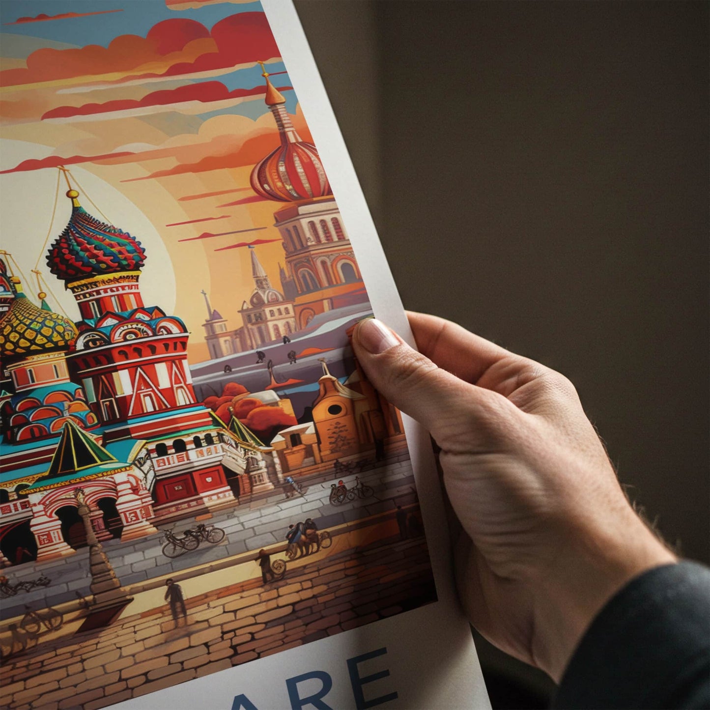 Red Square Poster - Russia Travel Art - Vibrant Cathedral Sunset Home Decor