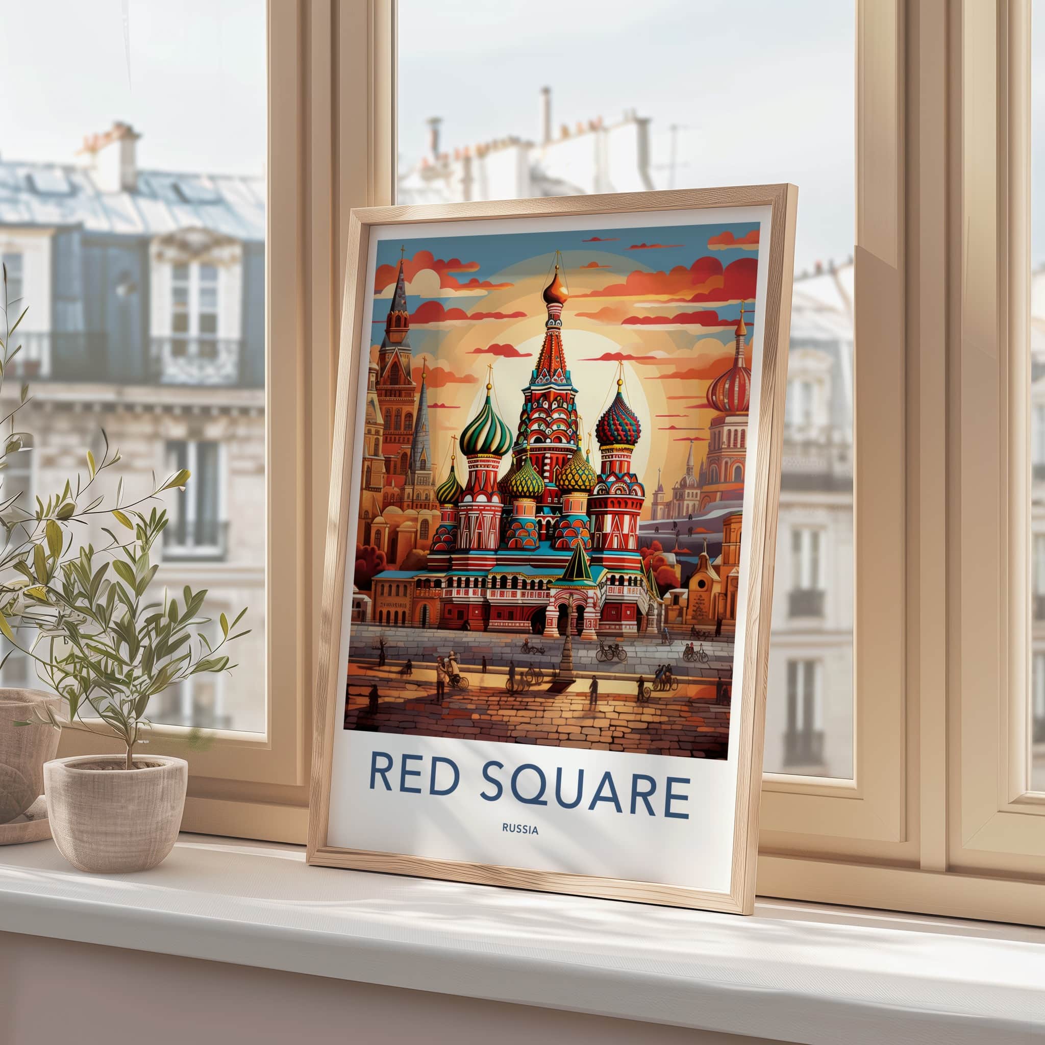 Red Square Poster - Russia Travel Art - Vibrant Cathedral Sunset Home Decor