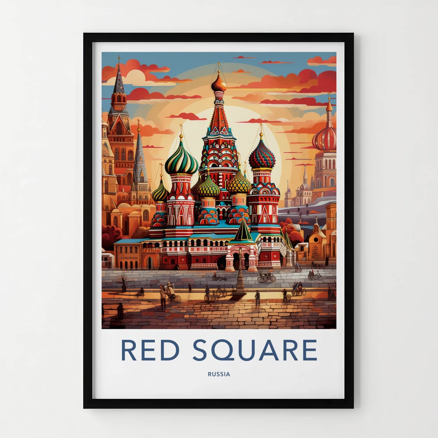 Red Square Poster - Russia Travel Art - Vibrant Cathedral Sunset Home Decor