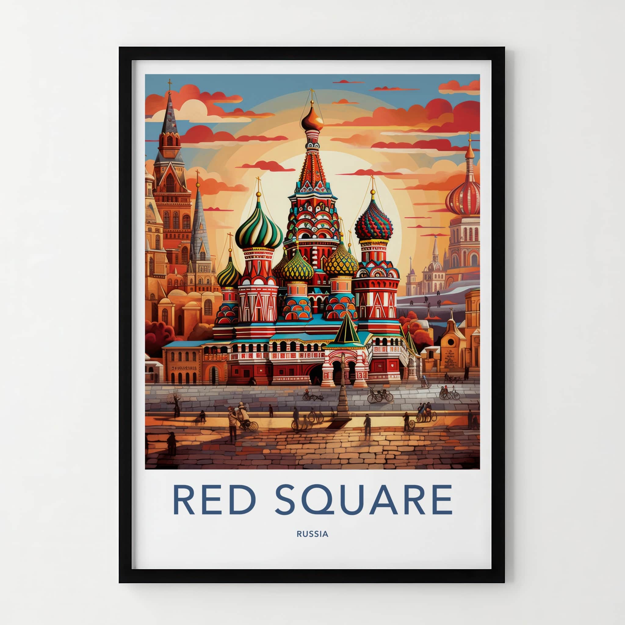 Red Square Poster - Russia Travel Art - Vibrant Cathedral Sunset Home Decor