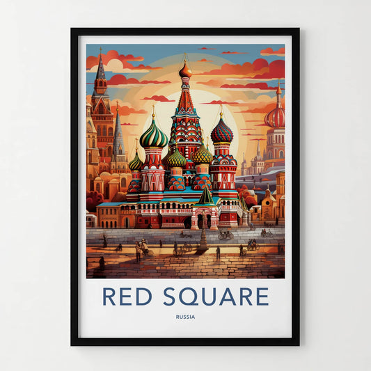 Red Square Poster - Russia Travel Art - Vibrant Cathedral Sunset Home Decor