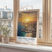 Redondo Beach Poster - California Travel Art - Golden Sunset Harbor Wall Decor