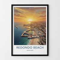 Redondo Beach Poster - California Travel Art - Golden Sunset Harbor Wall Decor