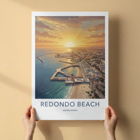 Redondo Beach Poster - California Travel Art - Golden Sunset Harbor Wall Decor