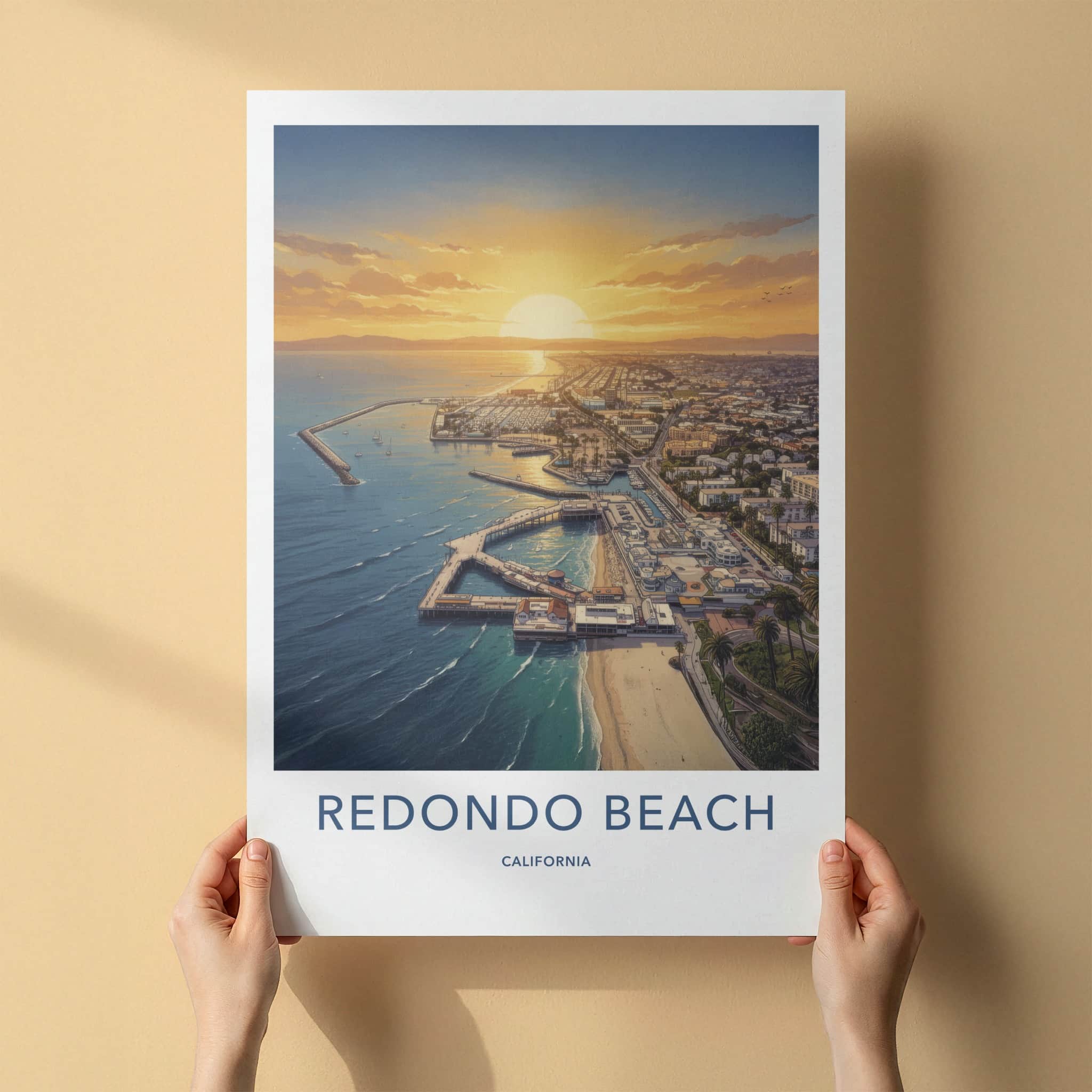 Redondo Beach Poster - California Travel Art - Golden Sunset Pier Home Decor
