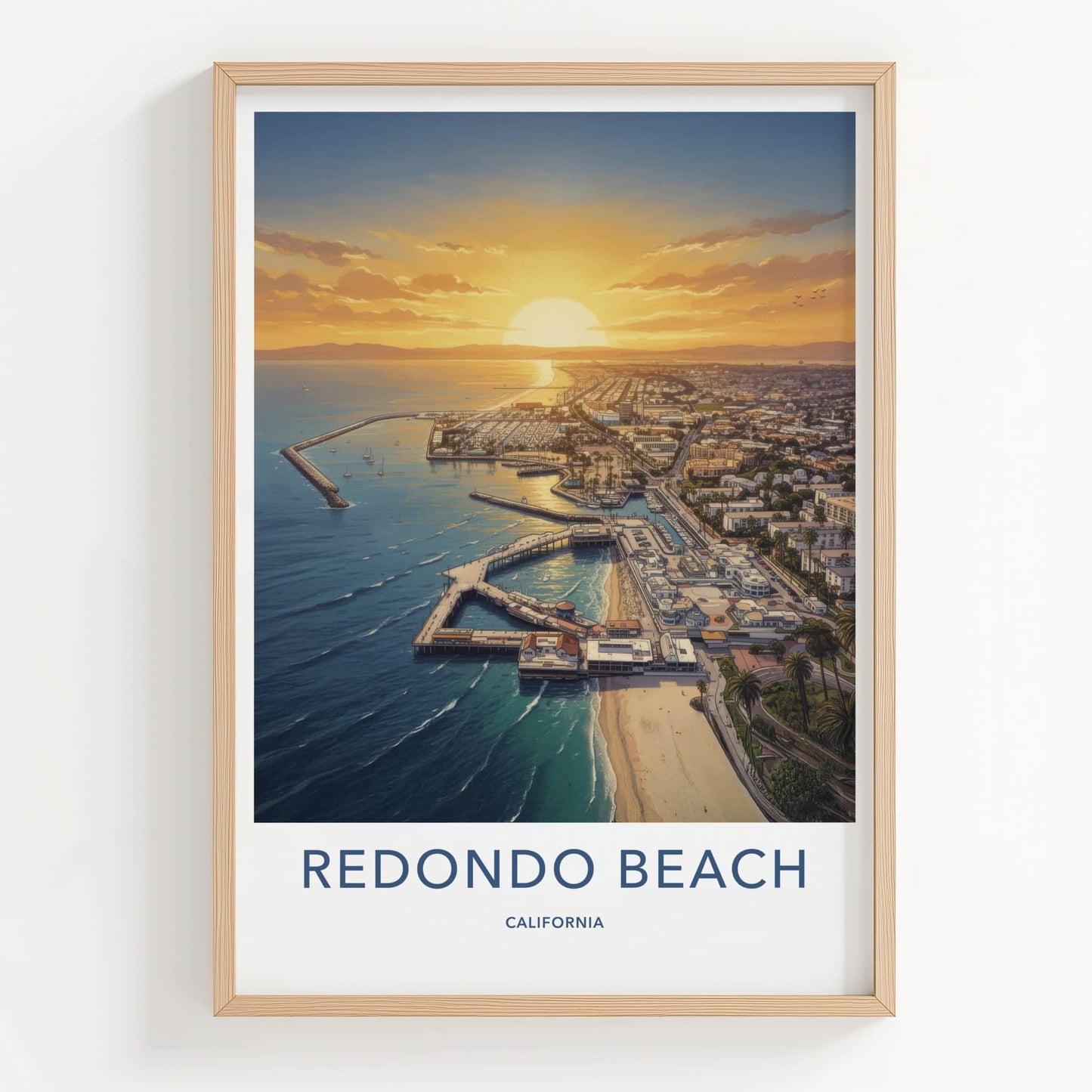 Redondo Beach Poster - California Travel Art - Golden Sunset Pier Home Decor