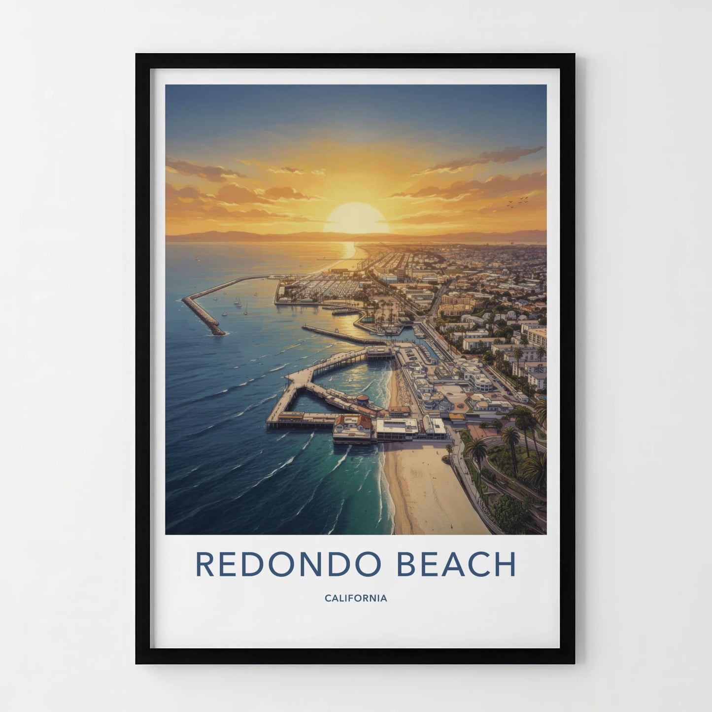 Redondo Beach Poster - California Travel Art - Golden Sunset Pier Home Decor