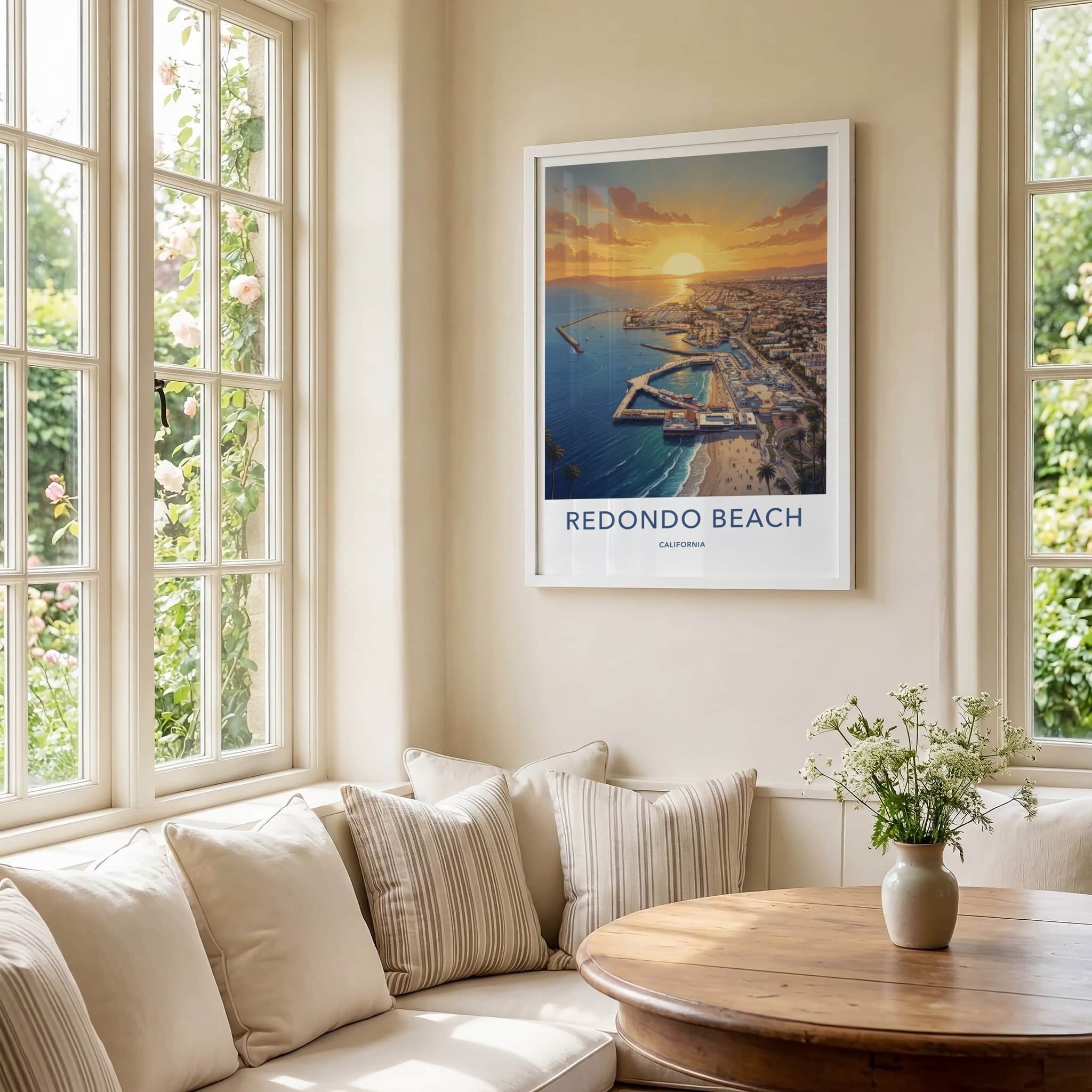 Redondo Beach Poster - California Travel Art - Vibrant Harbor Sunset Home Decor