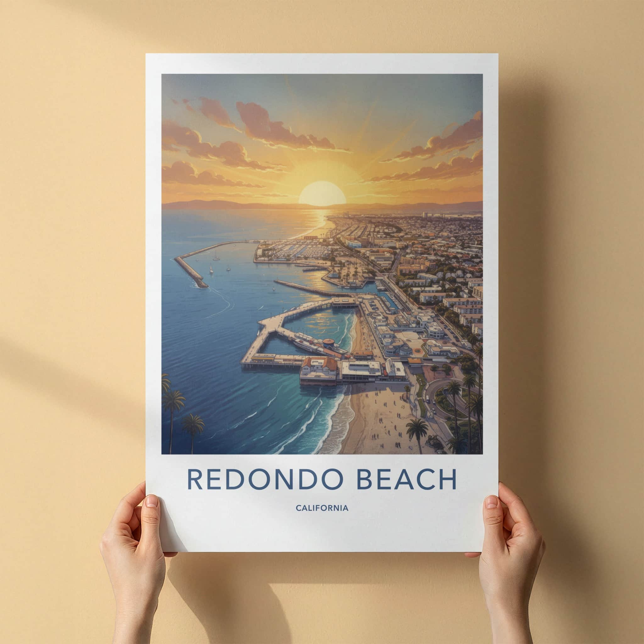 Redondo Beach Poster - California Travel Art - Vibrant Harbor Sunset Home Decor