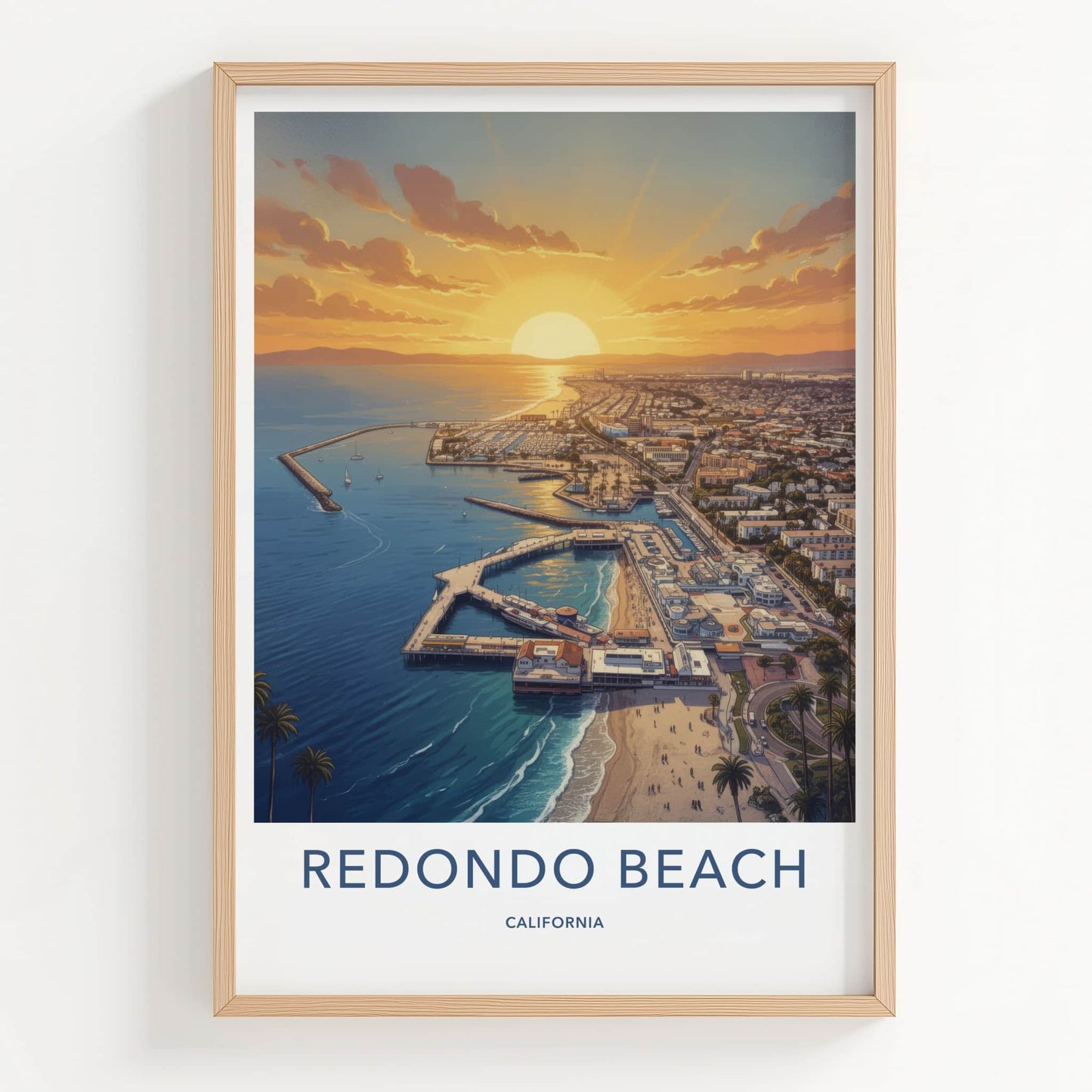 Redondo Beach Poster - California Travel Art - Vibrant Harbor Sunset Home Decor