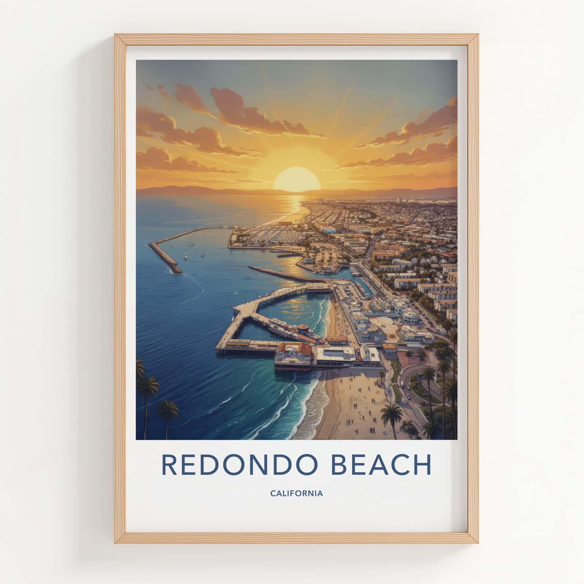Redondo Beach Poster - California Travel Art - Vibrant Harbor Sunset Home Decor