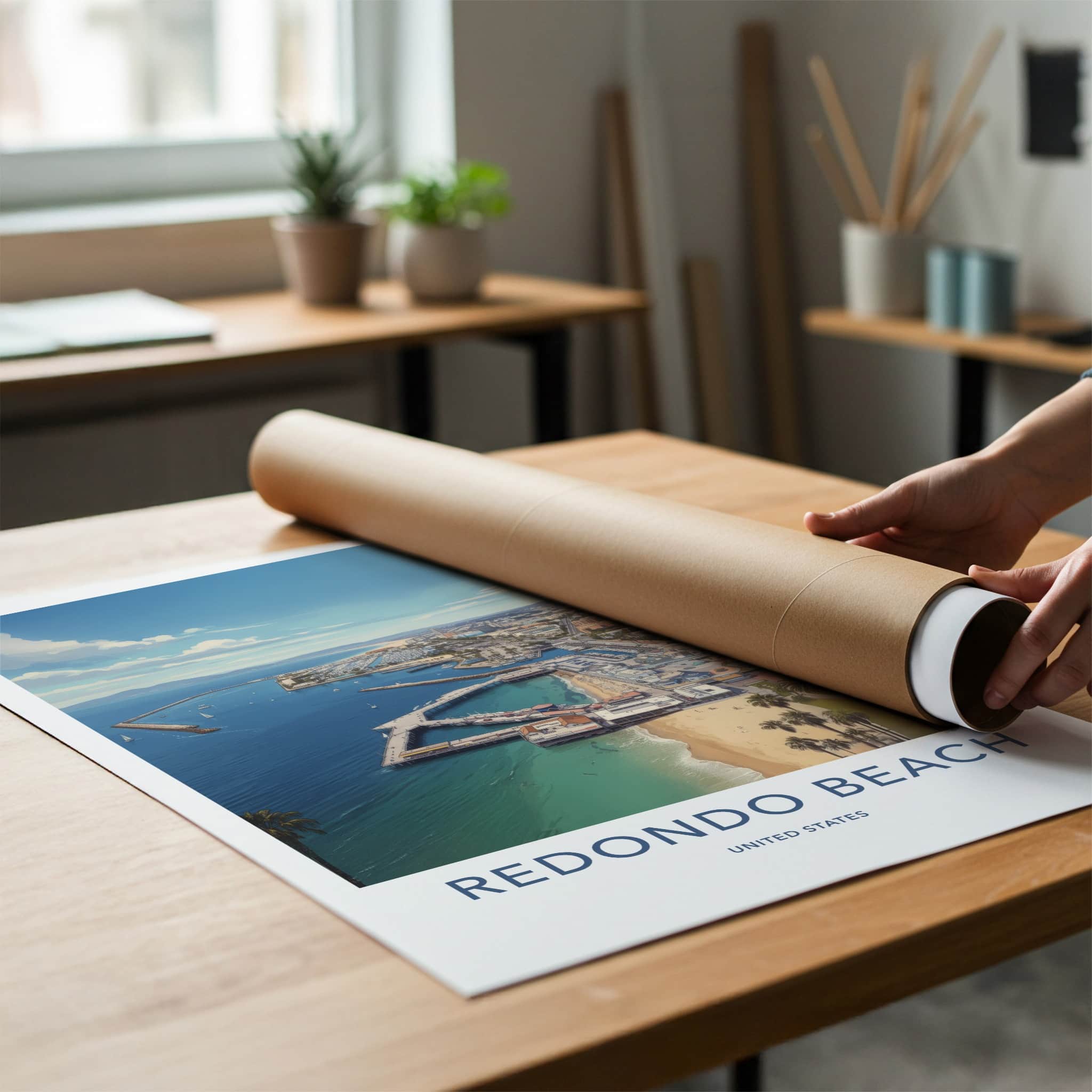 Redondo Beach Poster - California Wall Art - Aerial Marina City Home Decor