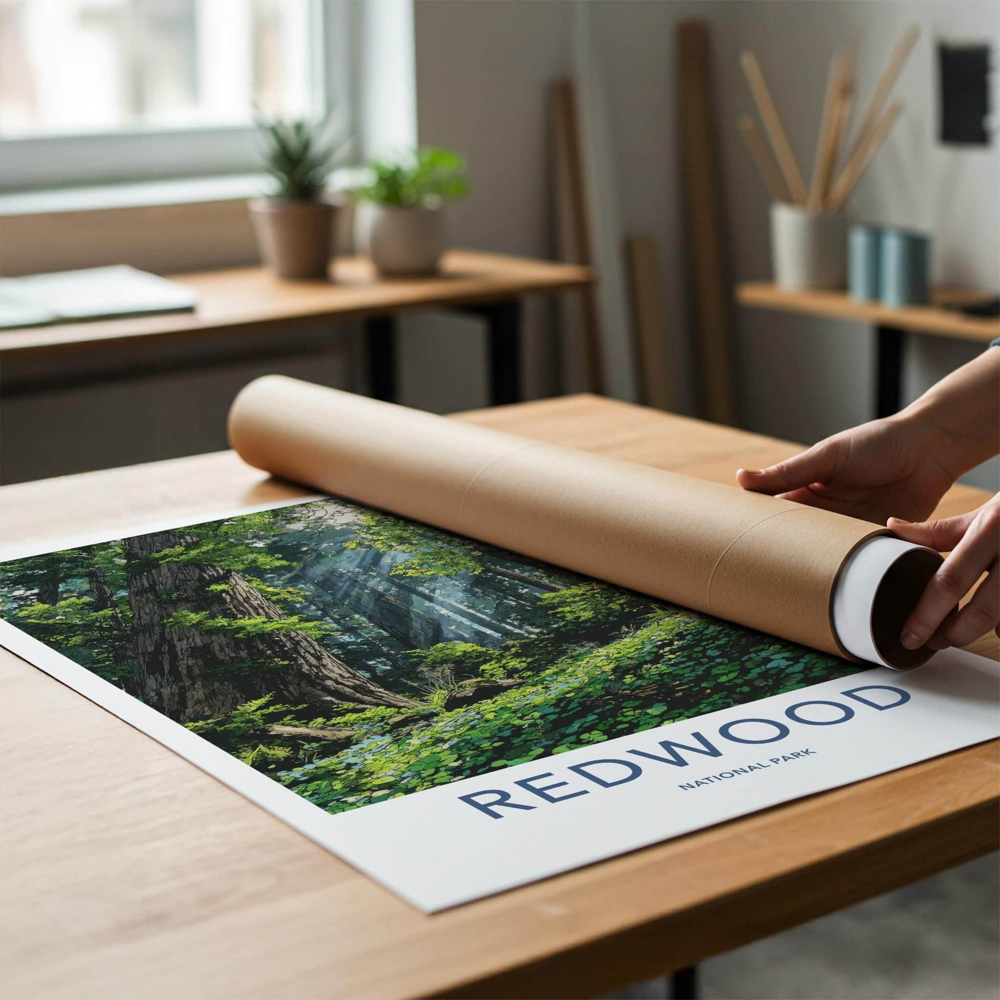 Redwood National Park Poster - California Art Print - Sunlit Forest Floor Home Decor