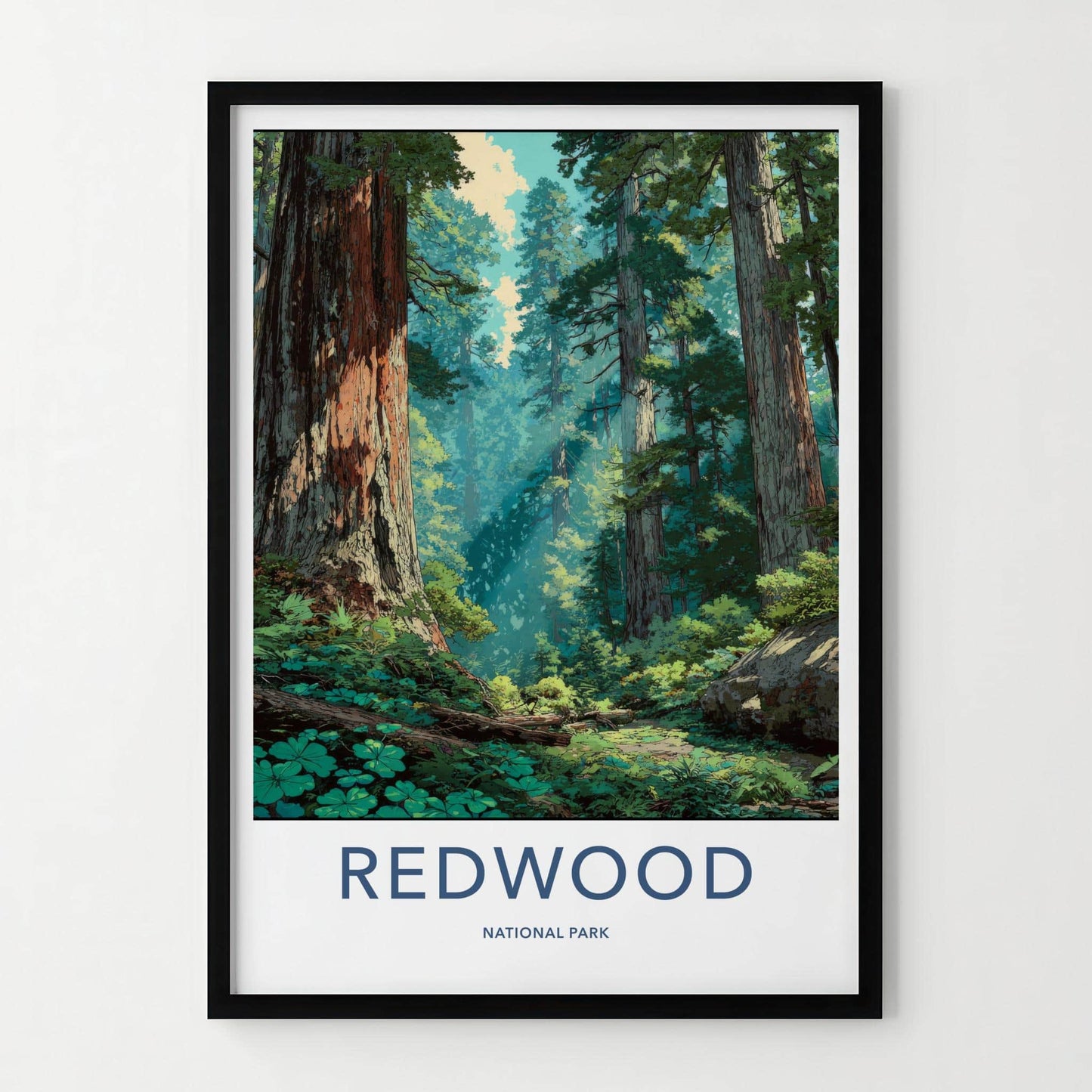 Redwood National Park Poster - California Travel Art - Giant Forest Sunlight Home Decor