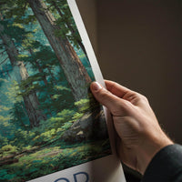 Redwood National Park Poster - California Travel Art - Giant Forest Sunlight Home Decor