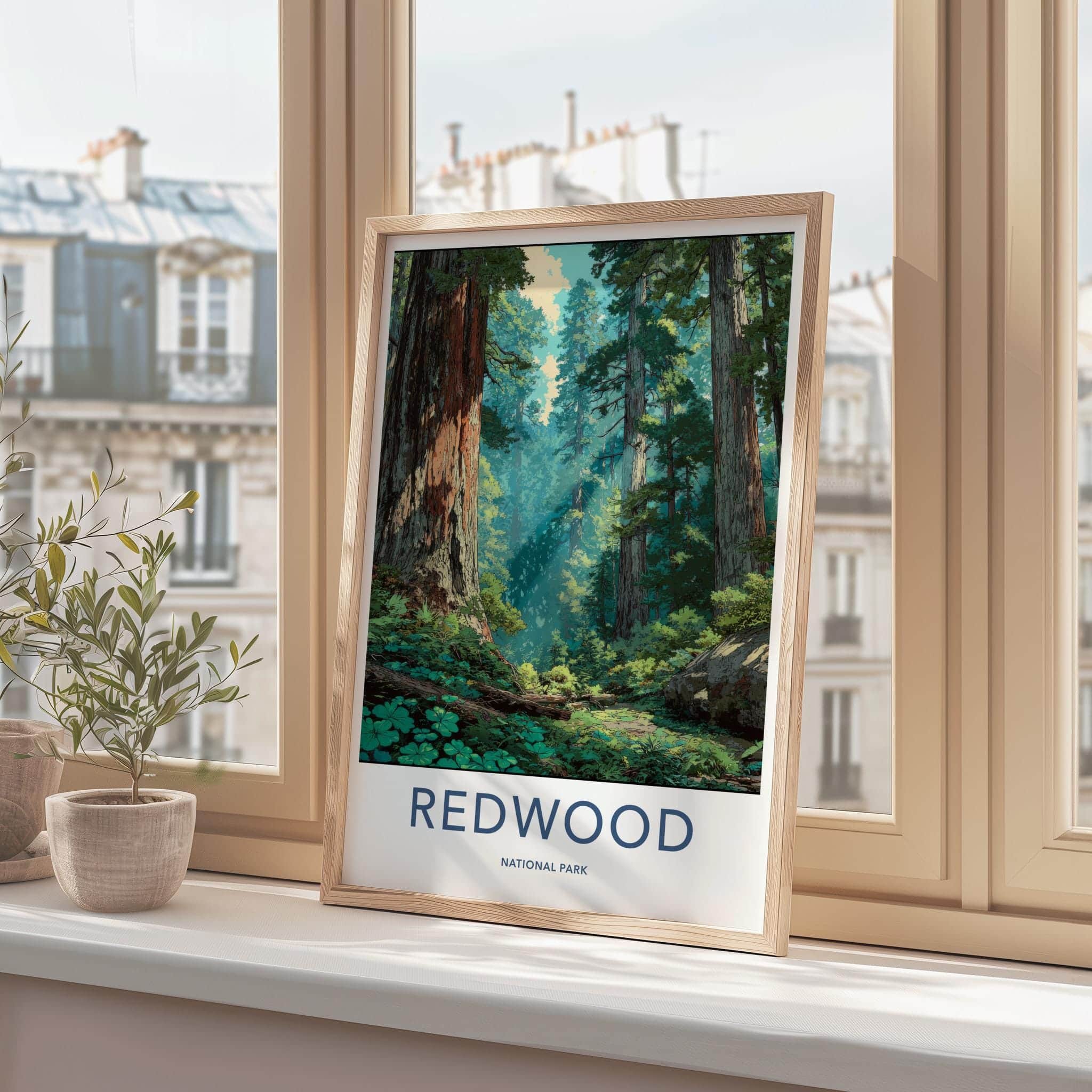 Redwood National Park Poster - California Travel Art - Giant Forest Sunlight Home Decor