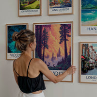 Redwood National Park Poster - California Travel Art - Giant Trees Deer Home Decor