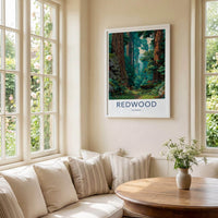Redwood National Park Poster - California Travel Art - Lush Forest Path Home Decor