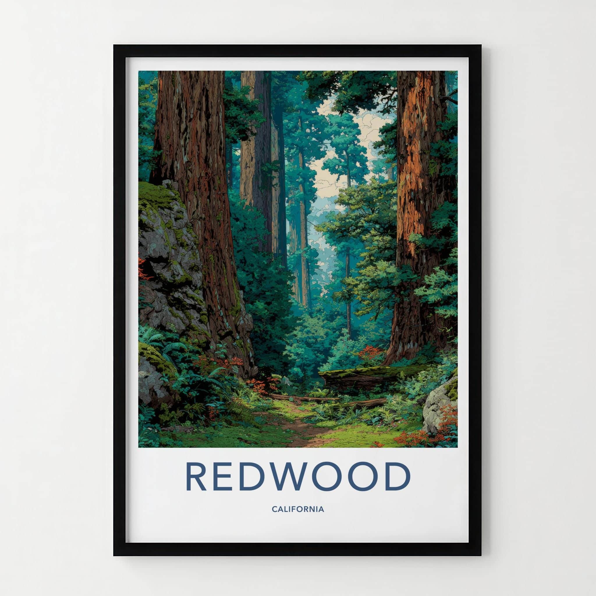 Redwood National Park Poster - California Travel Art - Lush Forest Path Home Decor