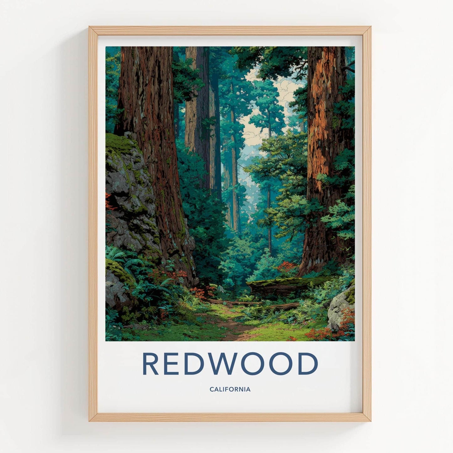 Redwood National Park Poster - California Travel Art - Lush Forest Path Home Decor