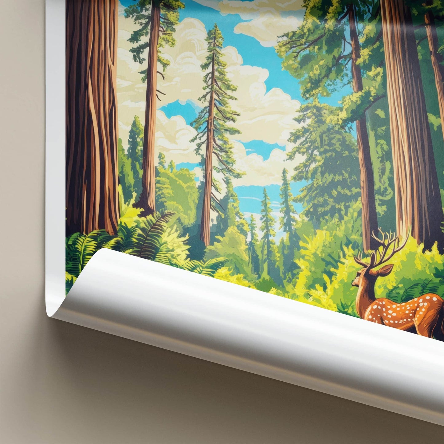 Redwood Poster - California Travel Art - Deer Redwood Forest Home Decor